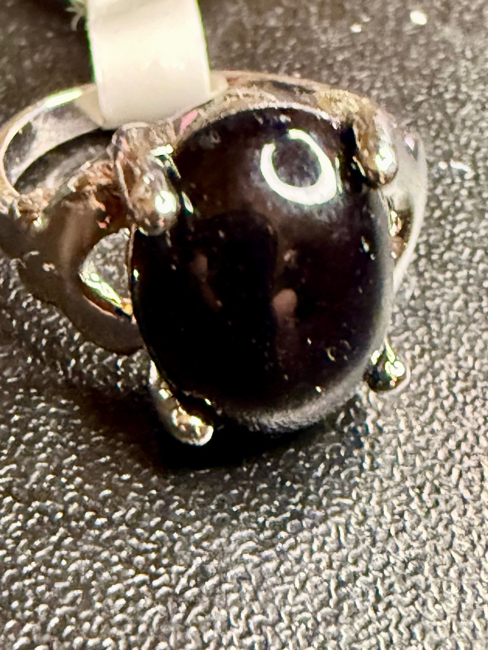 Black Stone Silver-Tone Statement Ring - Unbranded